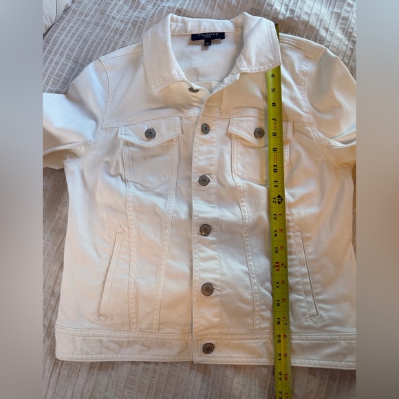 Talbots Petite Medium White Stretch Denim Jacket Classic Preppy Jean Jacket - Picture 11 of 11